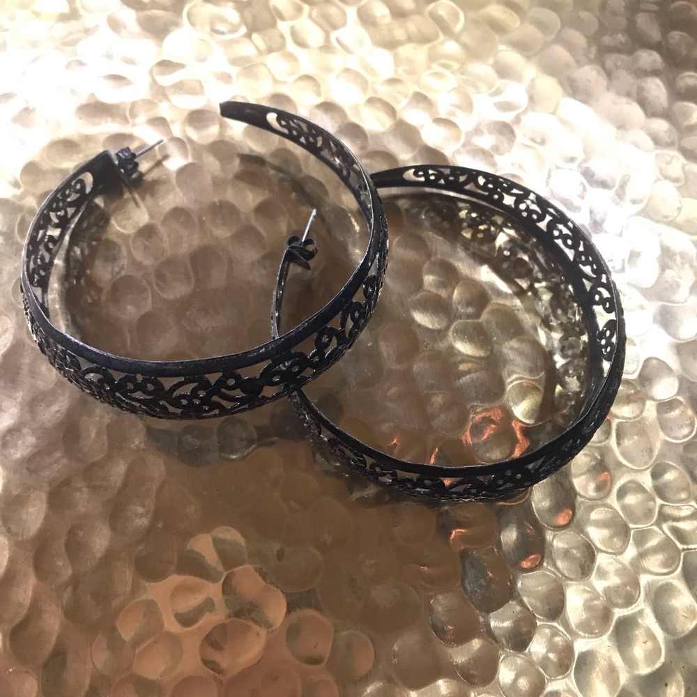 Black Lace hoop pattern earrings